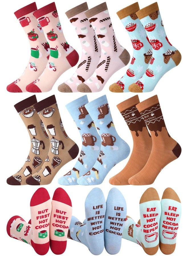 Halfchet 6 Pairs Hot Cocoa Socks for Women Novelty Chocolate Patterns Christmas Stocking Stuffers for Hotcocoa Lover - Image 1